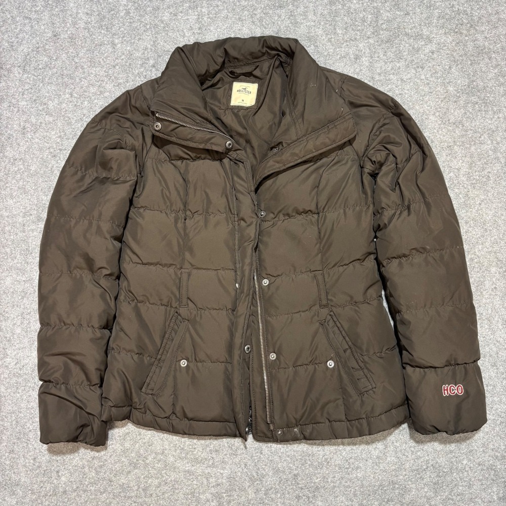 Hollister Brown Puffer Jacket Women Medium Full Zip Quilted HCO Funnel Neck